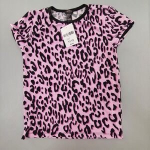 Forever 21 Girls Pink Leopard Print Knit Top Short Sleeve Crew Neck NWT 11/12
